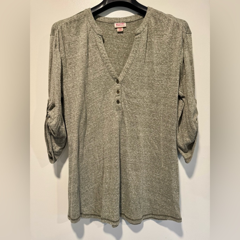 Heather Green V-Neck Henley Tunic